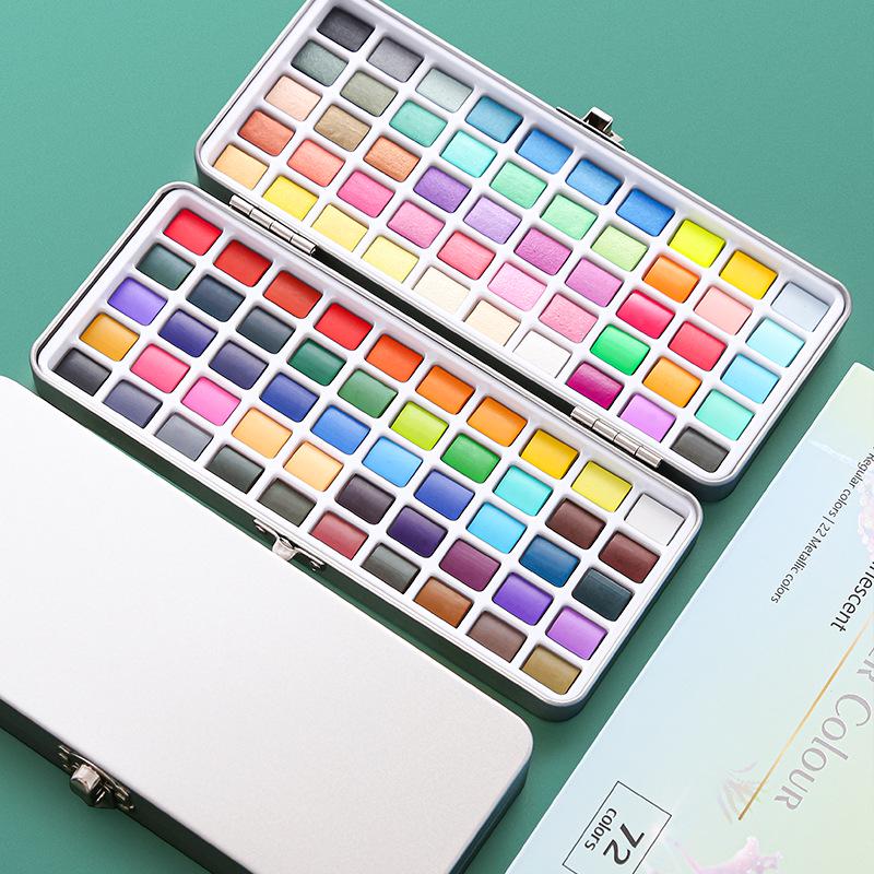Portable Solid Watercolor Paint Set: 50, 72, 90, 100, 128 Colors for Art Students