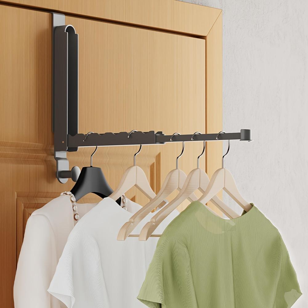 Space-Saving Folding Clothes Rack - Heavy Duty Aluminum Alloy, Over-the-Door Hanger with Retractable Rod for Easy Storage & Organization
