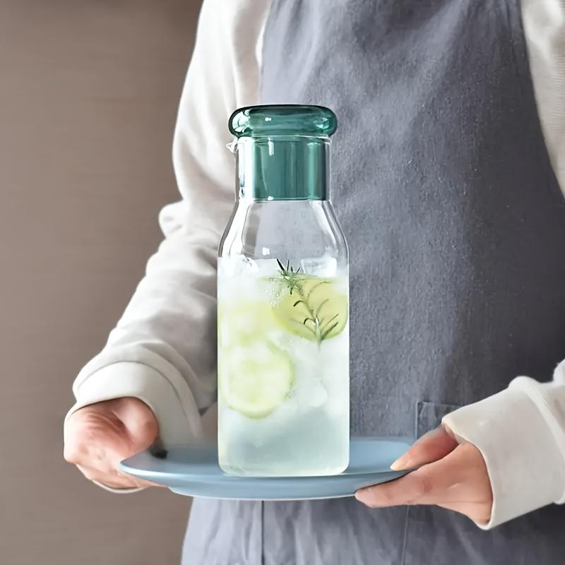 68oz Glass Pitcher Cup , Handmade Art Glass Beverage Server with Integrated Handle , Green Lid, Large Capacity for Iced Tea, Lemonade, Juice