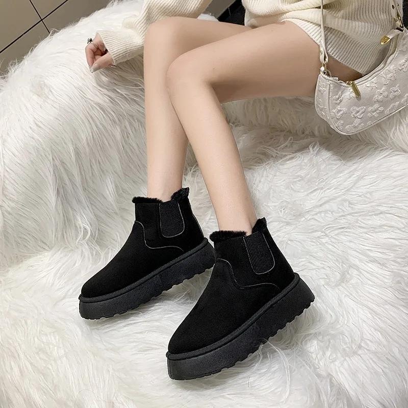 2025Women's Boots Rubber Thick Sole Non Slip Platform Ankle Boot Plush Warm Snow Boots for Women Winter Cotton Boots Botas Mujer