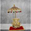 Metal Umbrella Chhatra with Hanging Crystals for God Idol, Car Dashboard/Office Desk/Table/Home Decor Showpiece, Chatri Aasan
