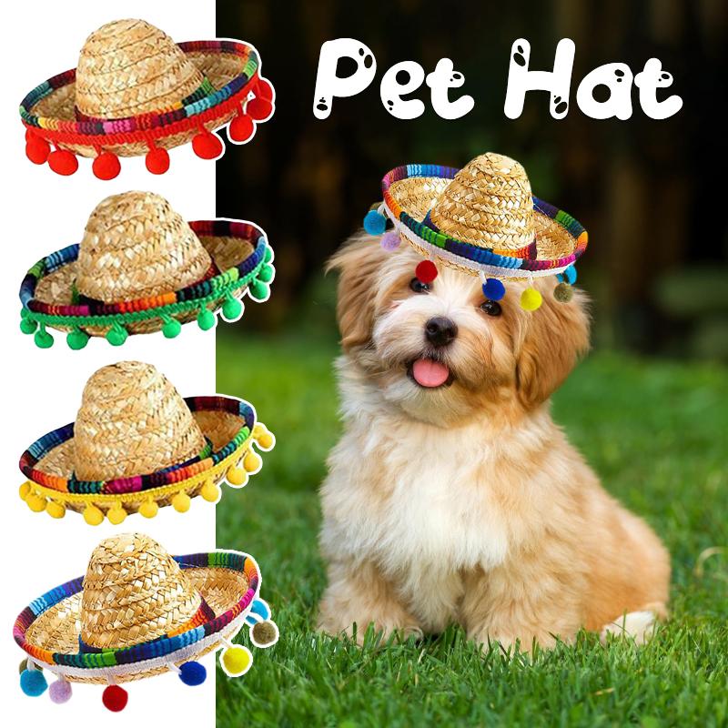 Pet Theme Party Mini Straw Hat Mexican Hat Holiday Cat Puppy Colorful Mini Hat Sombrero Beach Hawaii Style Sun Hat Pet Supplies
