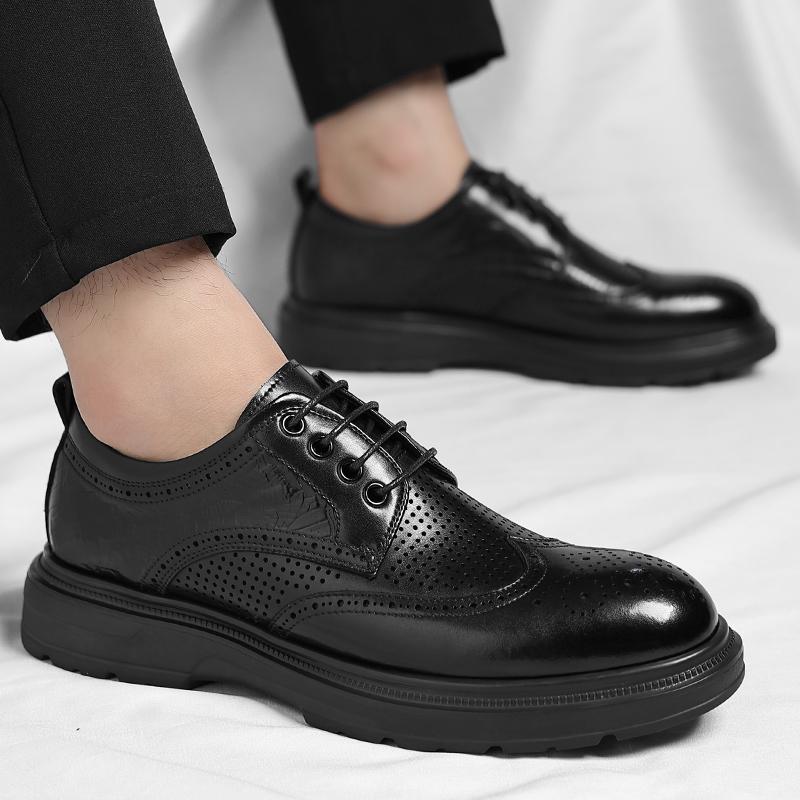 Fashion High Quality Men's Casual Leather Business Office Shoes Fashion Thick Bottom Man Oxford Shoes Luxury Lace-Up Outdoor Male Shoes