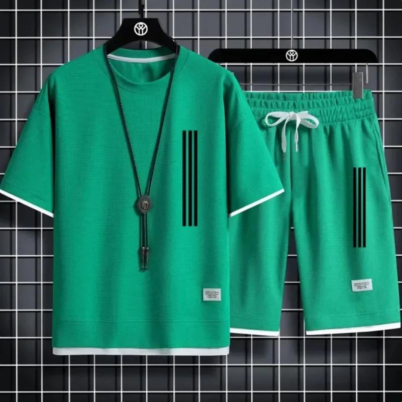 Adida Chándales de Hombre Nuevo Trajes de 2 Piezas de Manga Corta Camiseta Estampada + Pantalones de Chándal Conjuntos Ropa Deportiva Casual de Verano para Estudiantes