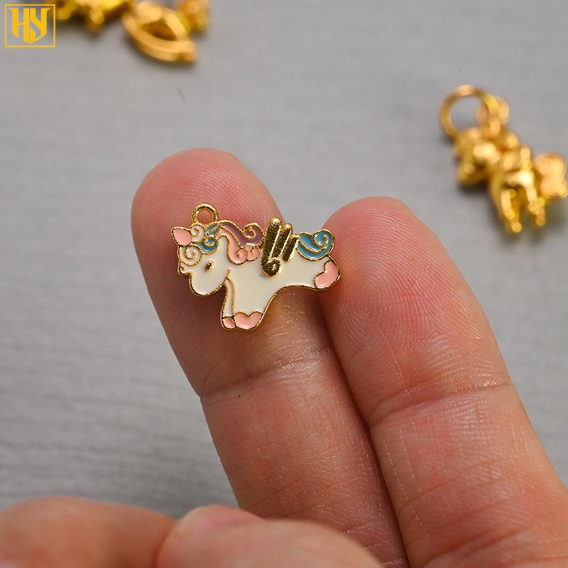 24K Gold-Plated Pure Copper Year of the Horse Unicorn Pendant Charm for DIY Jewelry