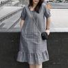ZANZEA Women Casual Square Collar Short Sleeve Grid Print Dress