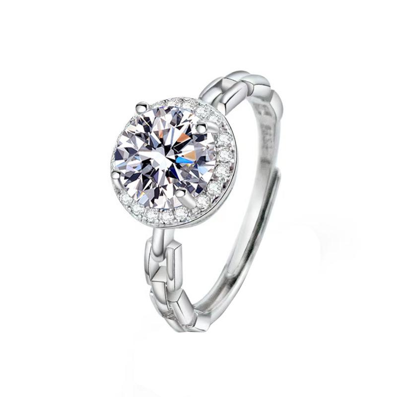 925 Sterling Silver Moissanite Love Ring, PT950 White Gold Plated, Colorfast Luxury Women's Band