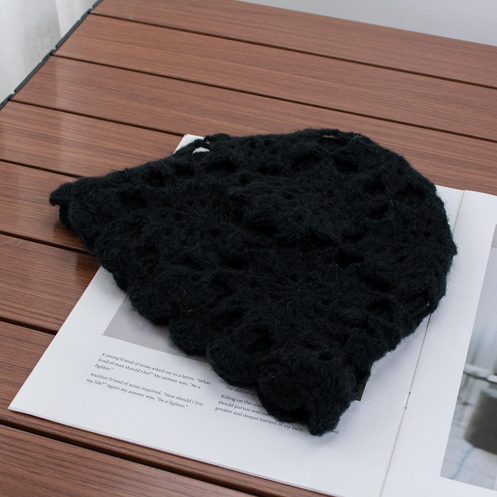 Hat Women's Double Layer Handmade Crochet Pullover Hat Warm Knitted Hat Autumn and Winter Wool Hat Versatile Casual Baotou Hat Tide