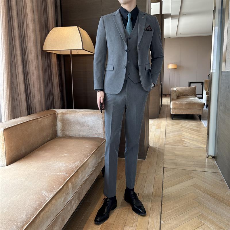( Jacket + Vest + Pants ) High-end Brand Boutique Fashion Solid Color Mens Casual Business Suit 3Piece Set Groom Wedding Dress