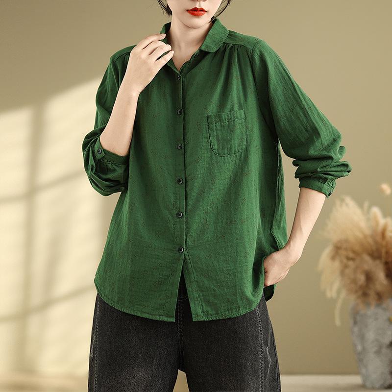 Spring Floral Long Sleeved Shirt for Women Loose Slimming Retro Artistic Shirt Blouses & Shirts