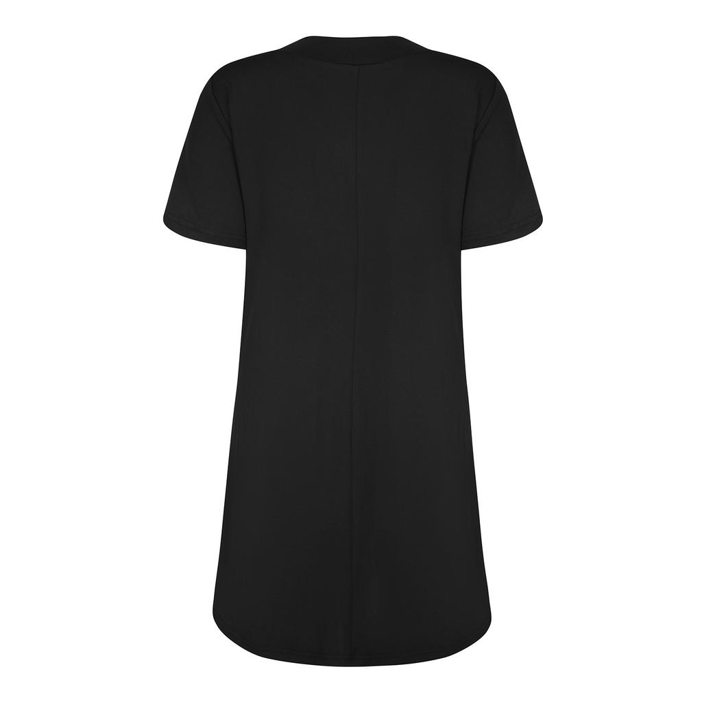 Large Size Women V-neck Button Short-Sleeved Color Loose Pullover T-shirt