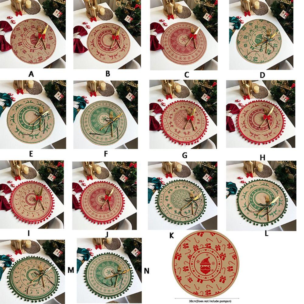 Round Tableware Mat Jute Coaster Santa Snowflakes Christmas Placemat  Cups