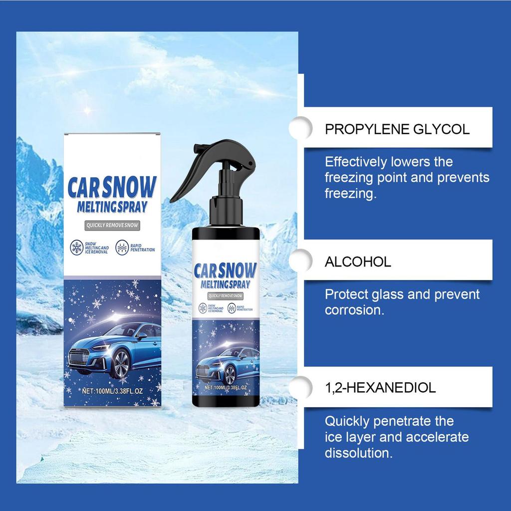 100ml Fast-Acting Car Deicer Spray Melts Ice & Frost on Windshield Instantly Safe for All Vehicles in Winter Morning & Travel