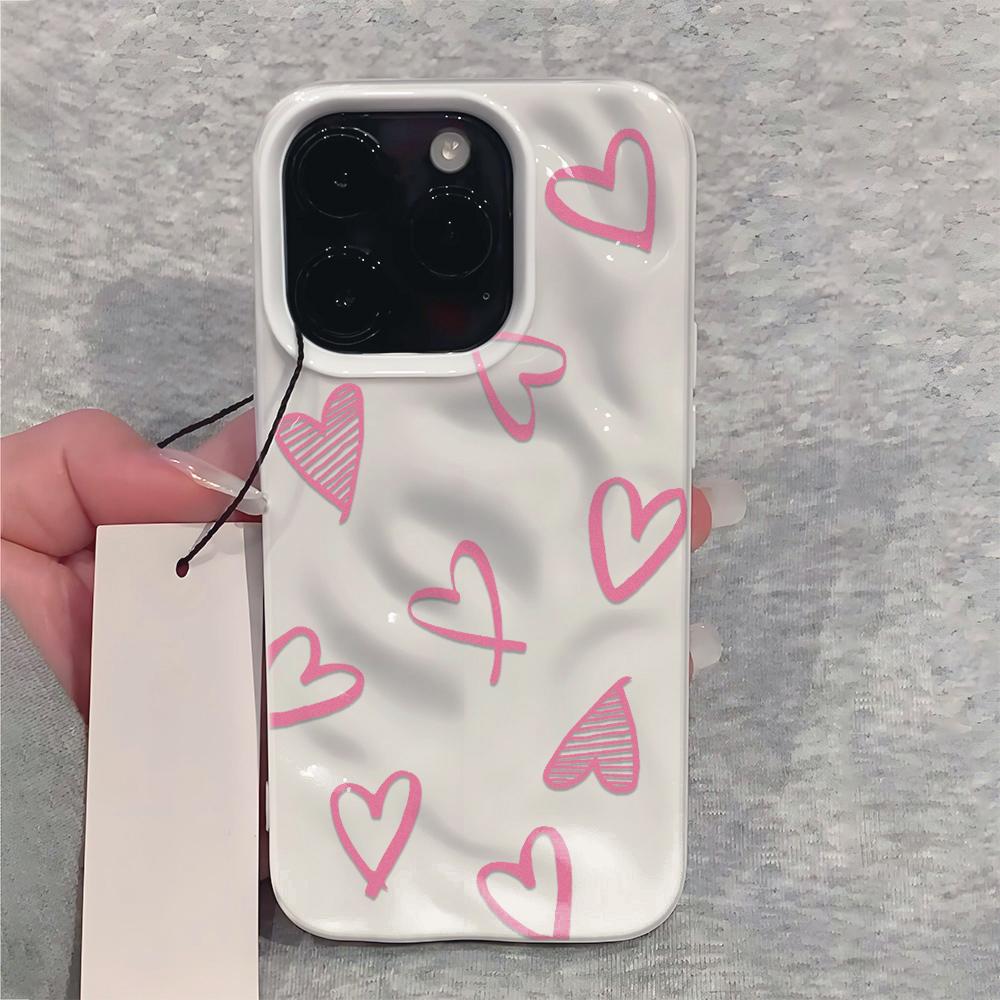 Love Pattern Phone Case For iPhone 17 16 15 14 13 12 11 Pro Max Plus 17 Air Folds Texture Shockproof Soft TPU Back Cover