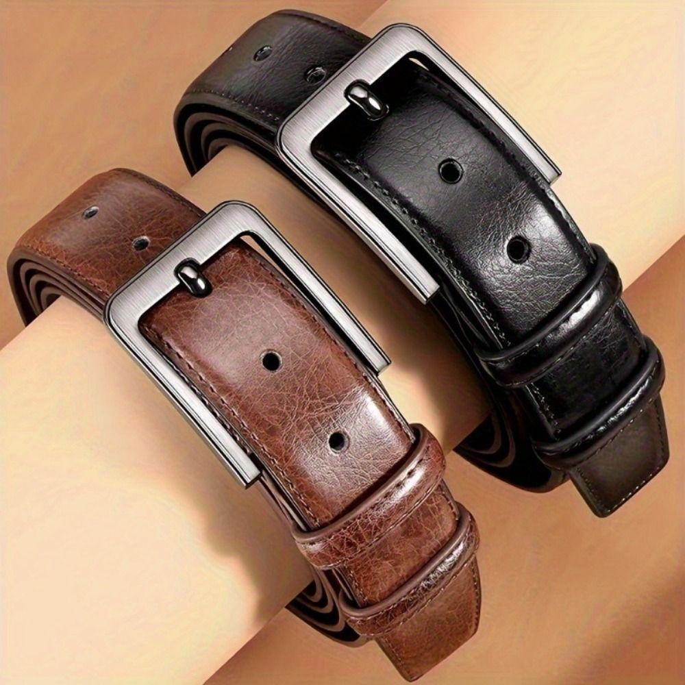 Retro Men PU Belt Versatile Pin Buckle Belt Luxury Zinc Zinc Alloy Leather Belt  Male