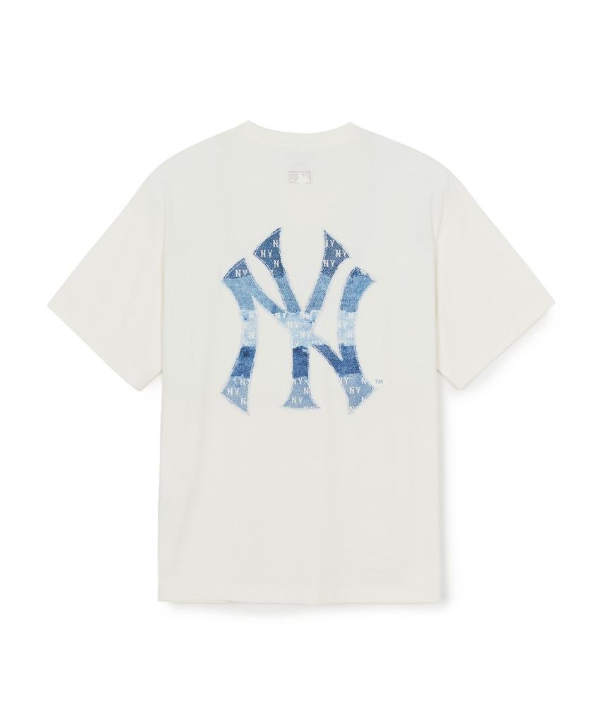 Emelbi Vintage Denim-Like Monogram Big Lux Oversized Short Sleeve T-Shirt Ny (Cream)