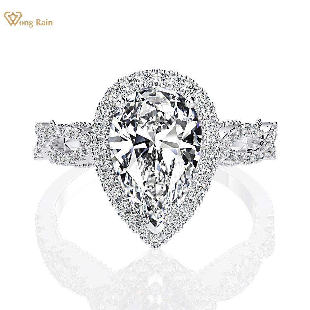 

Wong Rain Роскошное кольцо из стерлингового серебра 925 пробы с цирконом и драгоценным камнем грушевидной огранки, свадебное обручальное кольцо, ювелирные изделия US 5 белый