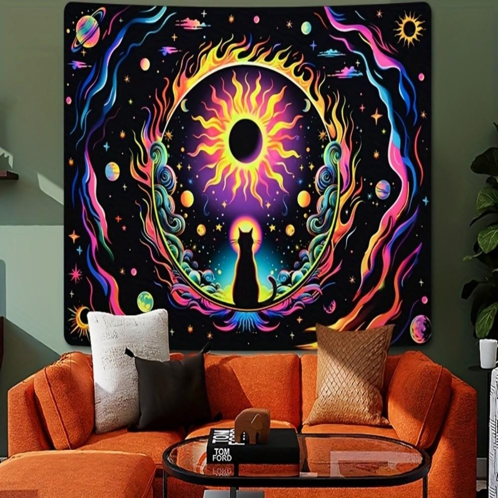 VIKAMA Magic Apostle Cosmic Cat Tapestry Gaming Room Bohemian Living Room Decor Immersive Starry Night Room Decoration