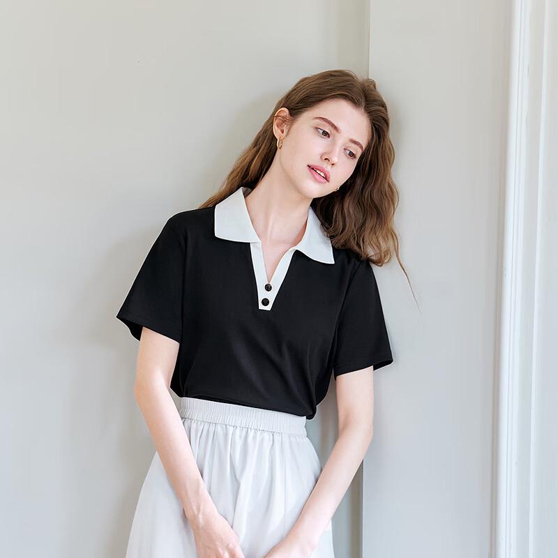 Betu Women's Color-block Polo Collar Short Sleeve T-shirt