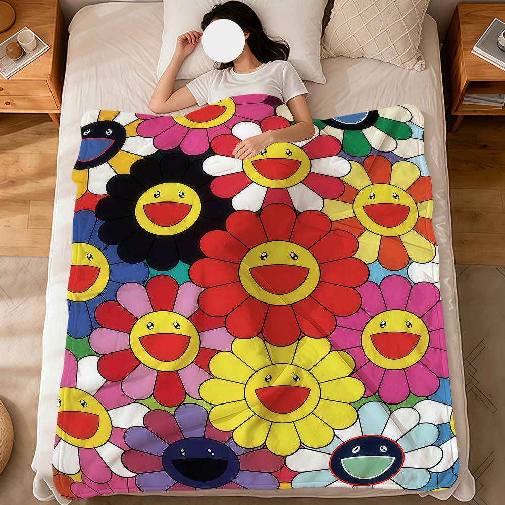 flower face Abstract pop modern murakami soft warm plush blanket dorm sofa living room pet hogar bedroom gift nap home Flannel