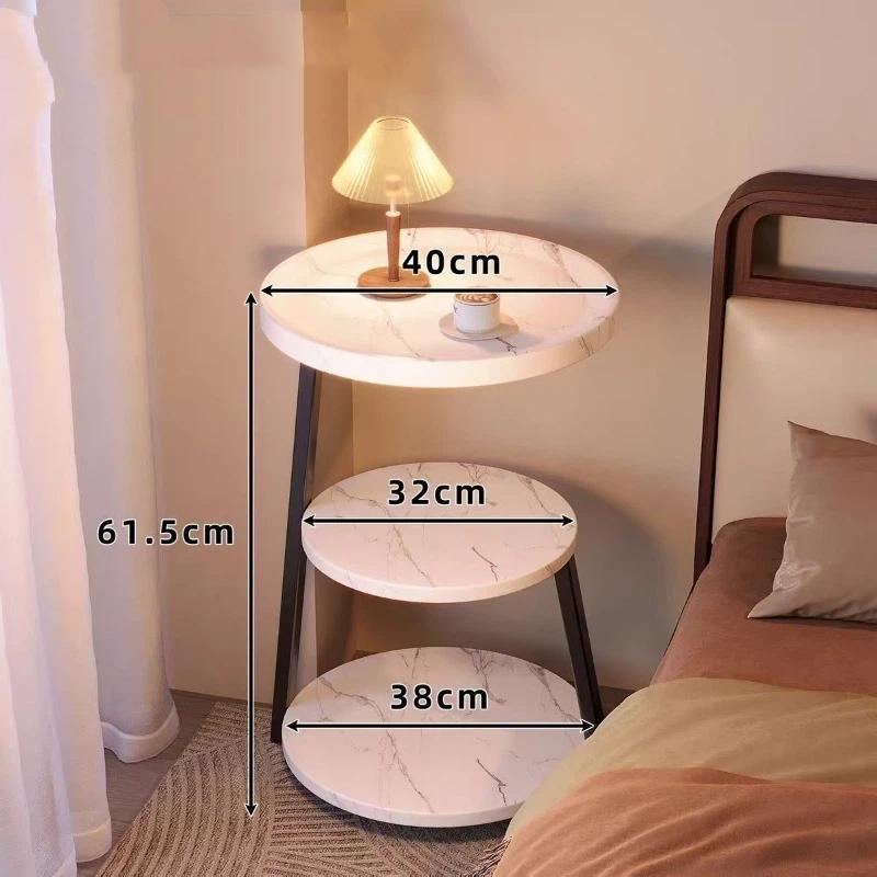 Bedside Cabinet for Home Use, Small Antique Creative Small Round Table Three Story Bedroom Bedside Storage Rack