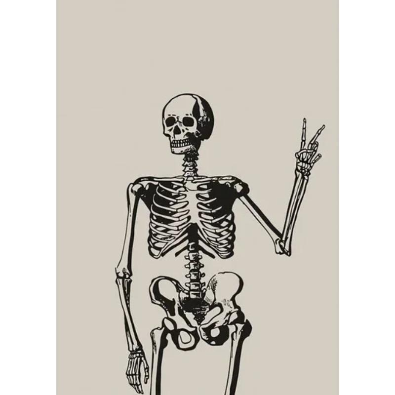 Nordic Simple Wall Art Halloween Skull Witch, HD Canvas Print Poster, Home Living Room Bedroom Decorative Painting