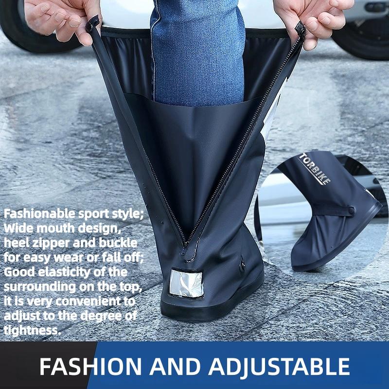 PVC Wasserdichte Überschuhe Hoher Schaft Reflektierend Wiederverwendbar Langlebig Motorradstiefel Regenschutz