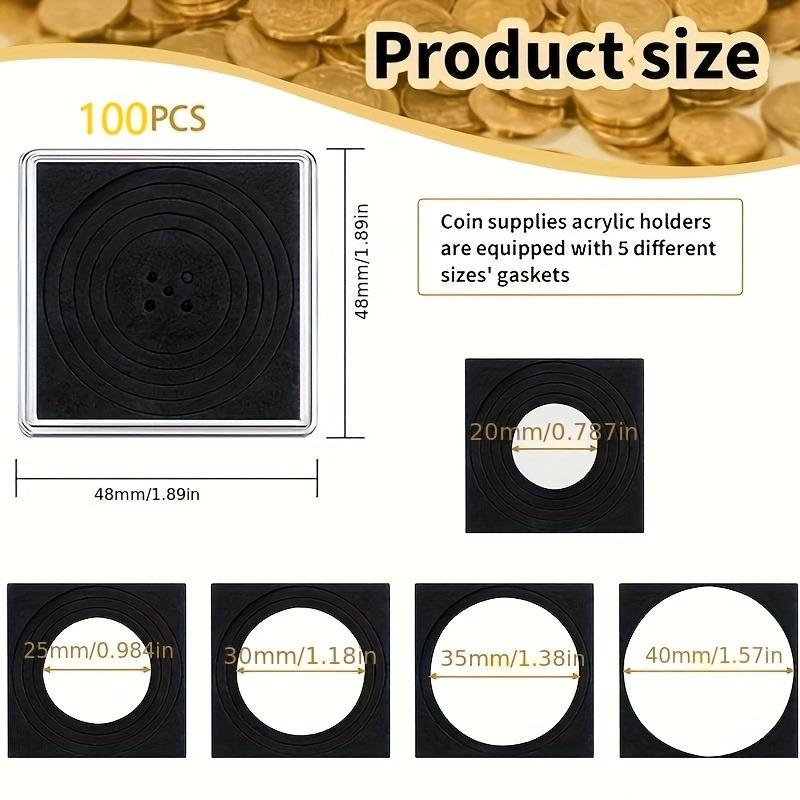 100pcs Coin Collection Case Set with Adjustable Foam Washers Acrylic Coin Holders for 20mm-40mm Coins Clips Display Storage Box