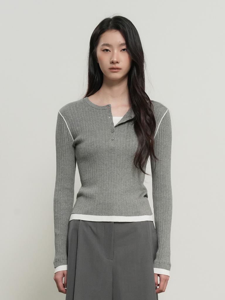 GENERALIDEA Henley Neck Layered Knit Pullover [Grey] / Gf1Lkp507