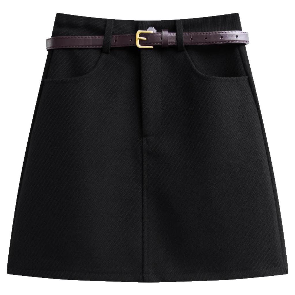 Korean Woolen High-Waisted A-Line Skirt for Women - 2025 Autumn/Winter Academy Style Anti-Exposure Short Skirt