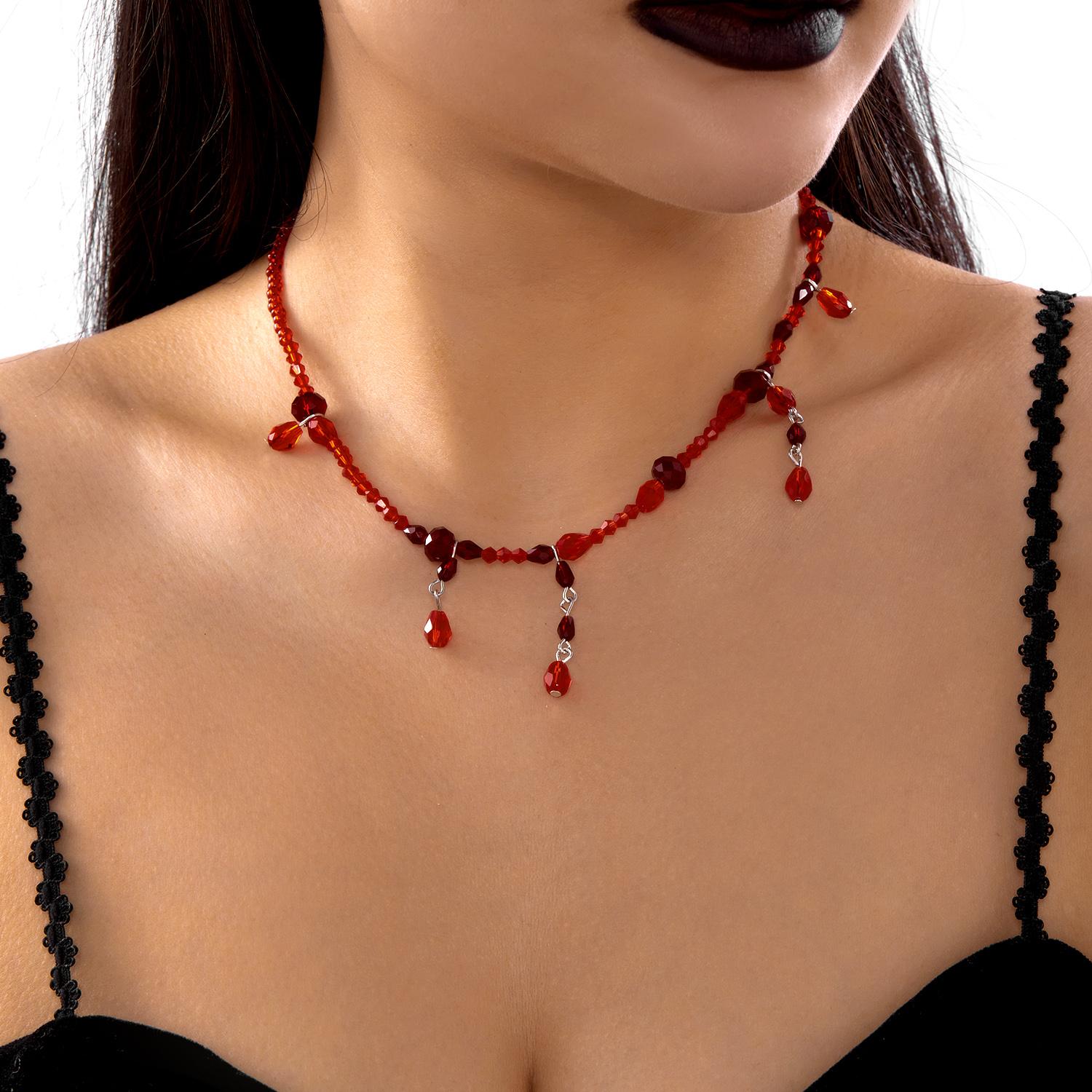 

Vintage Red Crystal Beads Tassel Pendant Necklaces for Women Gothic Handmade Beaded Clavicle Choker Girl Party Festival Jewelry