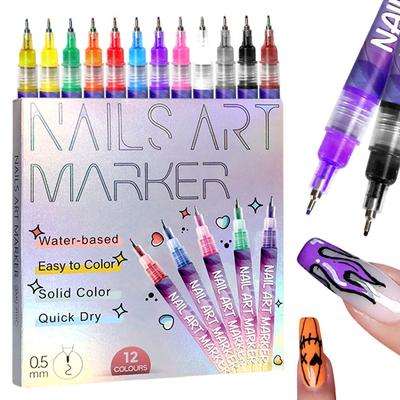 12 Farben 3D Nail Art Stifte Set, Nail Art Stifte zum Malen von Nägeln, Art Marker für Gelnägel