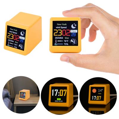 Mini Smart WIFI Weather Station Clock with Digital Screen DIY GIF Animations Desktop Mini Clock for Game Room Decoration