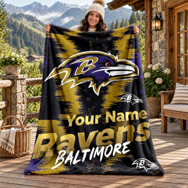 Baltimore Ravens Custom Name Flannel Blanket Personalized Soft Warm Plush Throw Blanket Customized Gift for Family Friends