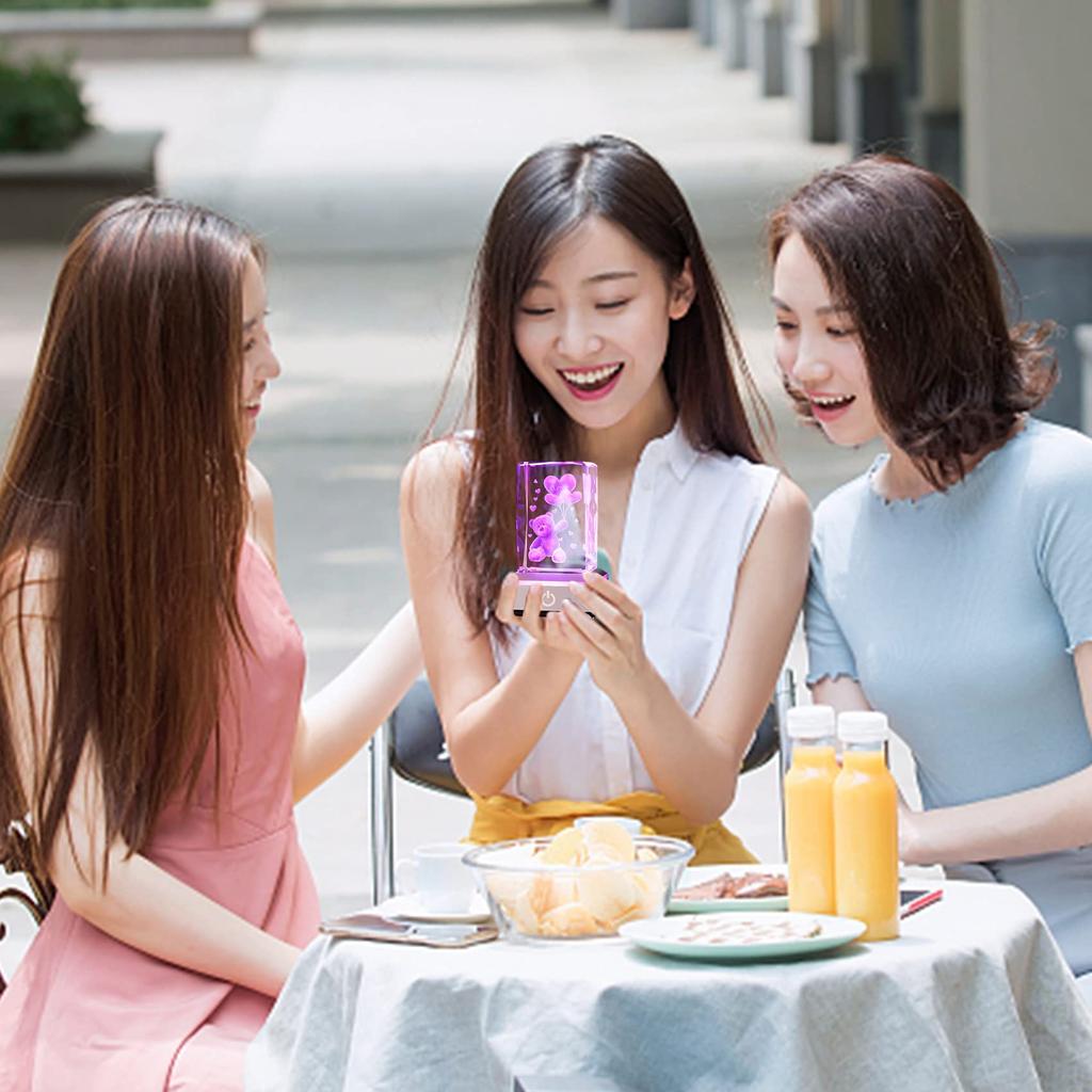 Popular Birthday Gift for Women, Mothers, Wives, and Girlfriends [Authentic] K9 Crystal Bear with LED Light Base and USB Charging