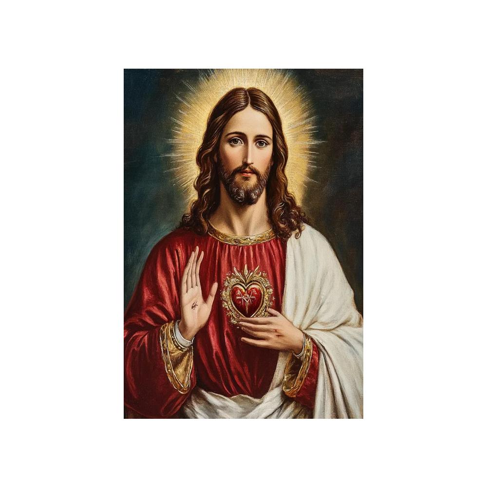 ציור קנבס דתי נוצרי של ישו ומרים הבתולה, לב קדוש, פוסטר אמנותי של ישו הילד הקדוש הקתולי, עיצוב בית נוצרי