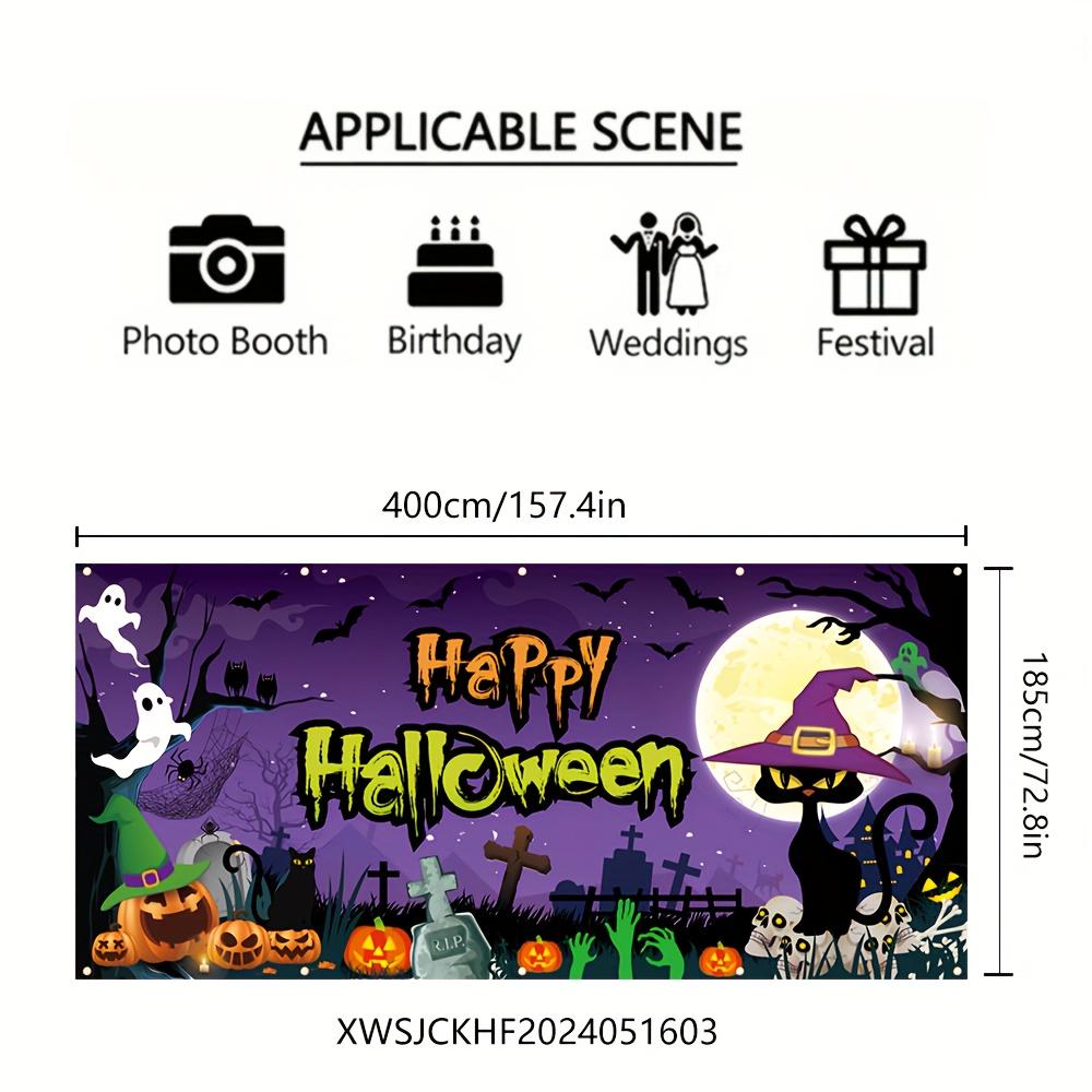 Halloween garage banner - 154.7 inches x 72.8 inches, durable polyester fabric, moon and black cat patternDJH