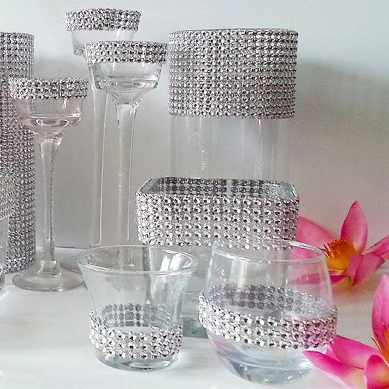 1 Yard 24 Rows Rhinestones Mesh Trimming Ribbon Wedding Diamond Rhinestone Cup Chain Party Decoration Cake