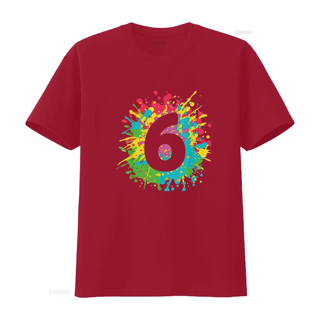 Womens 6Th Birthday T Shirt For Girls Boys 6 Paint Splashes Black 2XL Vintage Washed Graphic Comfortable Unisex Stretched