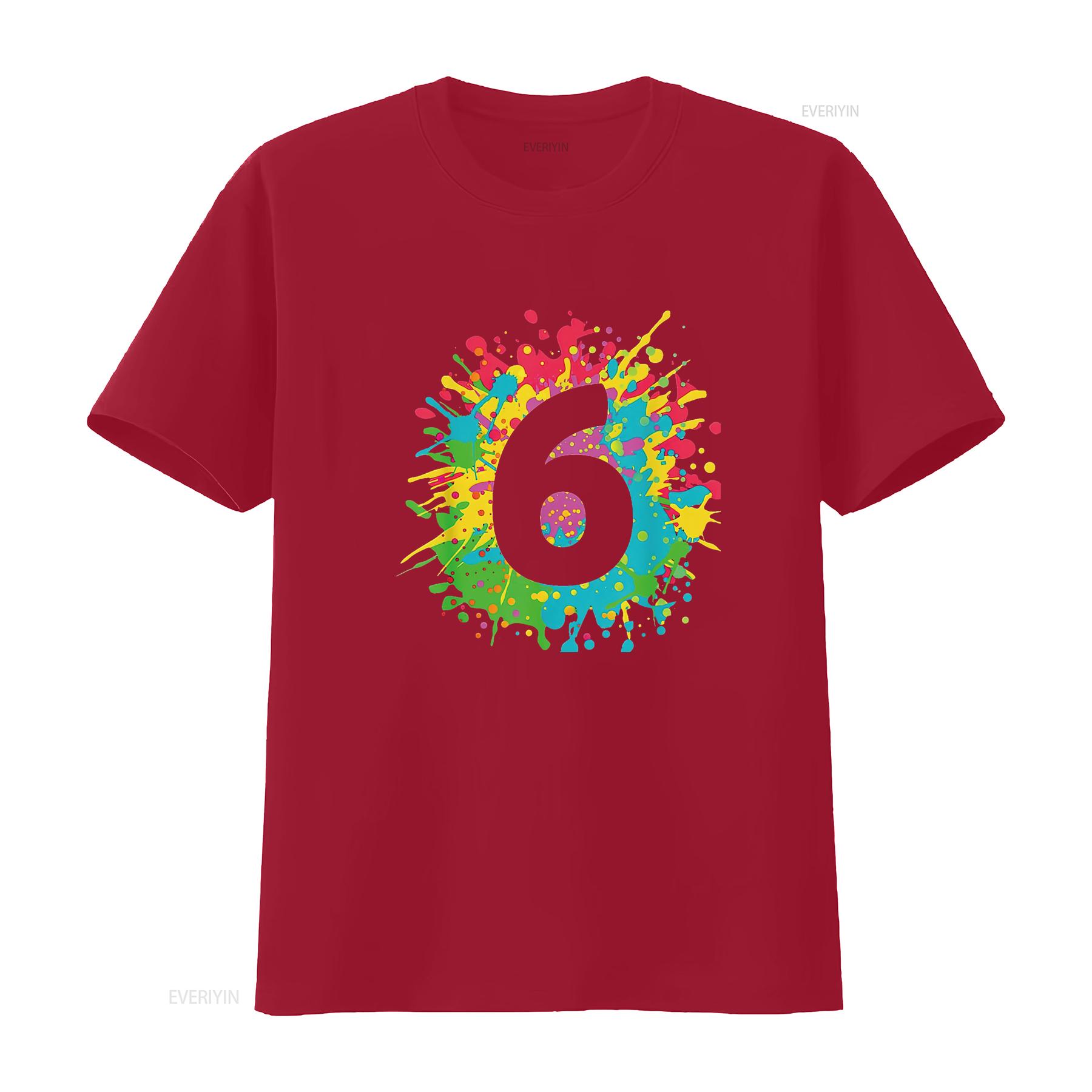 

Womens 6Th Birthday T Shirt For Girls Boys 6 Paint Splashes Black 2XL vintage Washed graphic Comfortable Unisex Stretched S