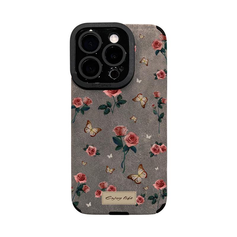 Rose Butterfly Bracelet, Suitable for Apple 16pro Phone Case 15, Retro Anti-drop 14, Suede 13, Soft Silicone 8