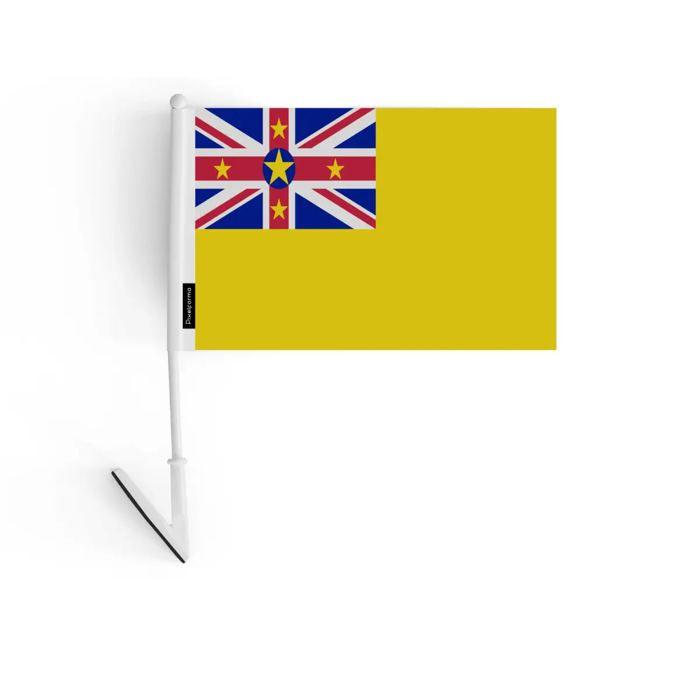 Drapeau adhésif - Niue - 14 x 21 cm - Polyester résistant - Léger - Recto/verso