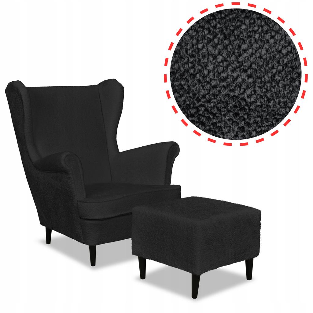Bella Wing Chair with Footrest Scandinavian Family Meble Black Graphite