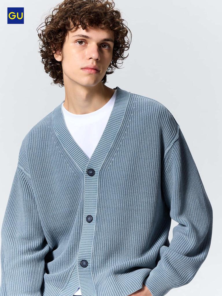 Uniqlo Gu Wash Ribbed V Neck Cardigan