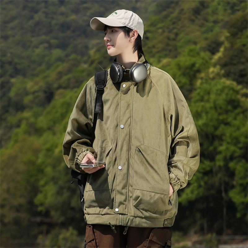 Herren-Arbeitsjacke mit Stehkragen, lockere Pilotenjacke für den Frühling