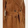 Brown Genuine Suede Lambskin Leather Women's Party Stylish Handmade Trench Coat