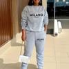 1116 European and American new women's clothing, fashionable and casual versatile 1D printing loose crew neck sweater women's suit