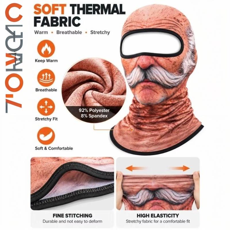 Funny Old Man Ski Mask Realistic Face Summer 3D Printed Full Face Mask For Skiing Snowboarding Outdoor Sports