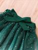 Girls' Flutter Sleeve One-Shoulder Camisole & Bow Gradient Starry Mesh Dress Set
