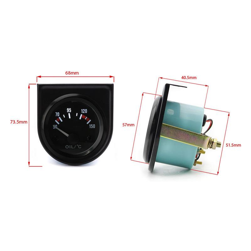 2"52mm Universal Car Oil Temp Gauge 50~150 Celsius LED Light Oil Temp Meter With Sensor